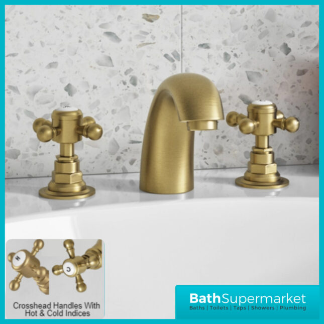 Russeldene & Marie Aged Brushed Brass 3 Hole Basin Mixer Tap