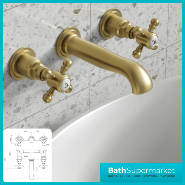 Russeldene & Marie Aged Brushed Brass Wall Mounted Basin Mixer Tap