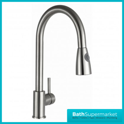Kartell K-Vit Brushed Steel Pull Out Spray Kitchen Sink Mixer Tap