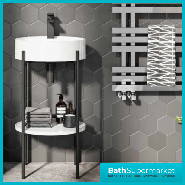Mono Matt Black Framed Round Cloakroom Washstand Basin 450mm