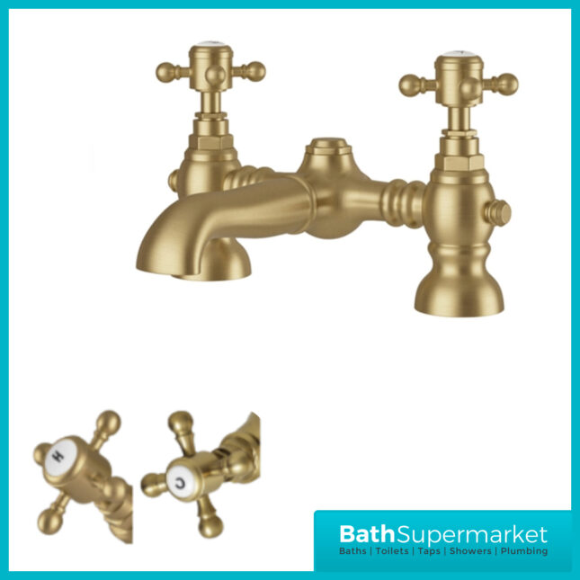 Russeldene & Marie Aged Brushed Deck Mounted Brass Bath Filler