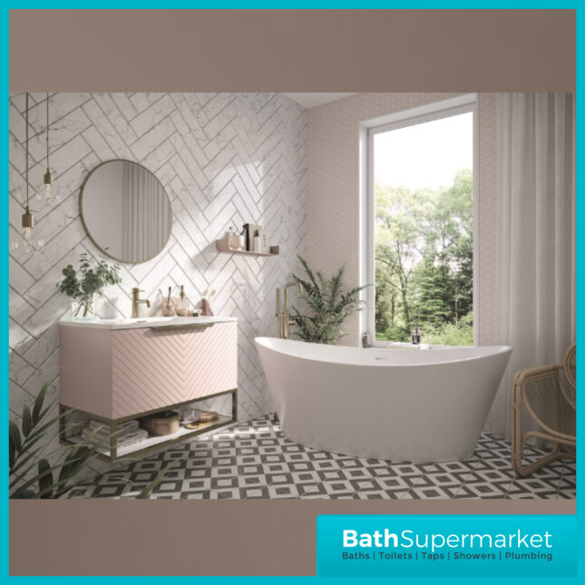 Caprio Pink Wall Hung Basin Cabinet Vanity Unit & Choice Of Brushed Brass Frame Shelf 800mm - Image 2