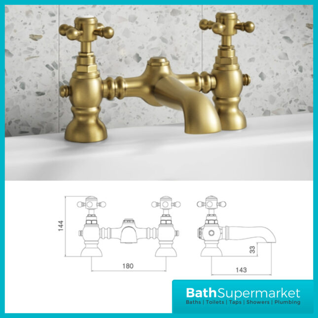 Russeldene & Marie Aged Brushed Deck Mounted Brass Bath Filler