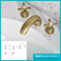 Russeldene & Marie Traditional Brushed Brass 3 Hole Deck Mounted Basin Mixer Tap - Image 3