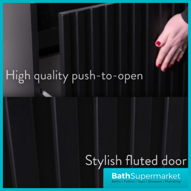 Sognare Orac Fluted Matt Black Wall Hung Handless Bathroom Drawer Cabinet Basin Unit 600mm