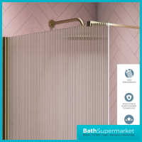 Scudo Brushed Brass Fluted 8mm Glass Shower Wetroom Screen Panel & Support Arm - Image 11