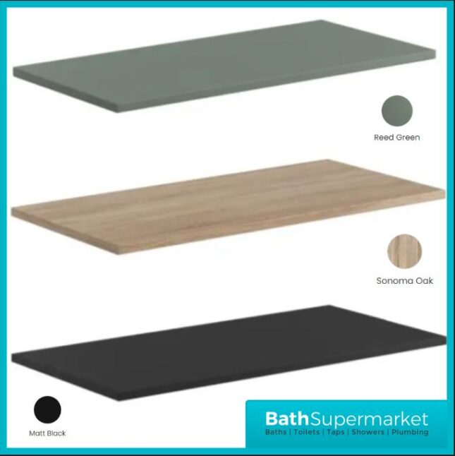 Orac Fluted Matt Black Wall Hung Side Shelf Vanity Unit 800mm & White Counter Top Basin - Image 9