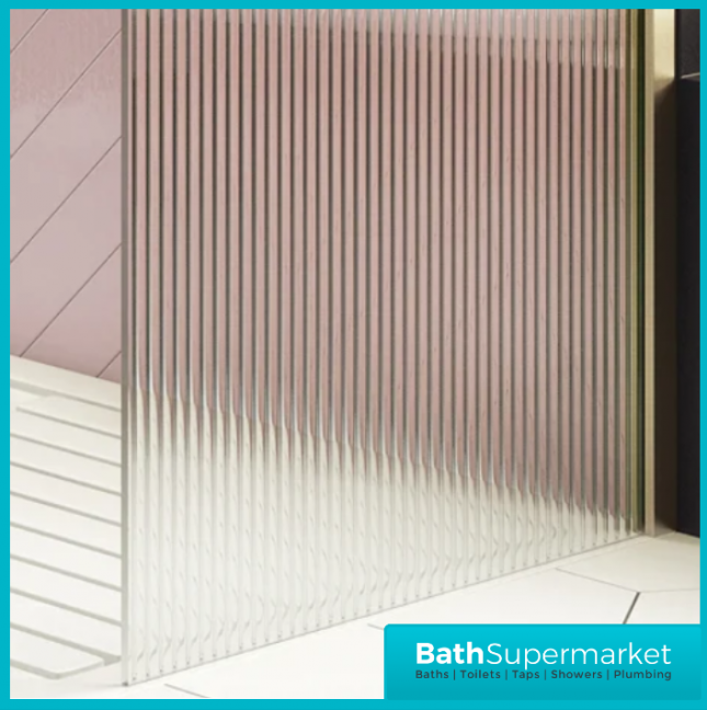 Sognare Brushed Brass Fluted 8mm Glass Shower Wetroom Screen Panel & Support Arm