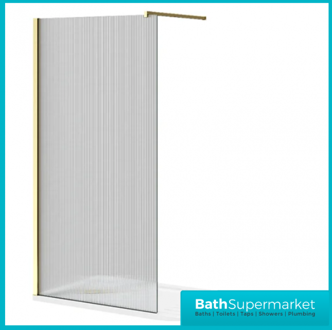 Sognare Brushed Brass Fluted 8mm Glass Shower Wetroom Screen Panel & Support Arm