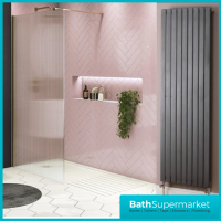 Scudo Brushed Brass Fluted 8mm Glass Shower Wetroom Screen Panel & Support Arm - Image 2