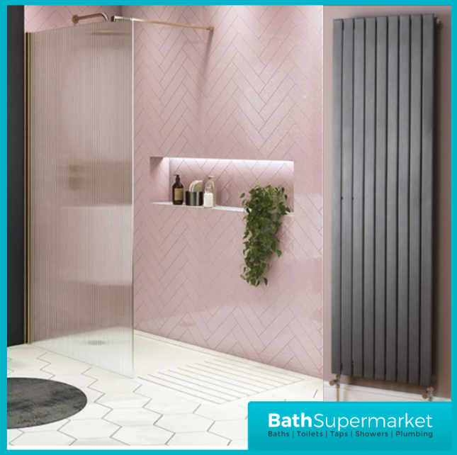 Sognare Brushed Brass Fluted 8mm Glass Shower Wetroom Screen Panel & Support Arm - Image 2