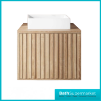 Orac Fluted Sonoma Oak Wall Hung Bathroom Cabinet Unit 600mm & White Counter Top Basin