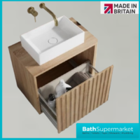 Orac Fluted Sonoma Oak Wall Hung Bathroom Cabinet Unit 600mm & White Counter Top Basin