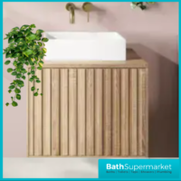 Orac Fluted Sonoma Oak Wall Hung Bathroom Cabinet Unit 600mm & White Counter Top Basin