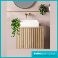 Orac Fluted Sonoma Oak Wall Hung Bathroom Cabinet Unit 600mm & White Counter Top Basin