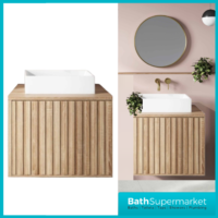 Orac Fluted Sonoma Oak Wall Hung Bathroom Cabinet Unit 600mm & White Counter Top Basin