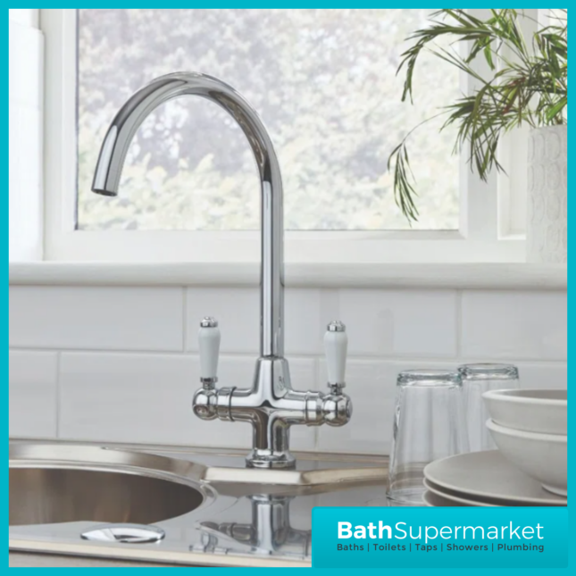 Kartell K-Vit Polished Chrome Dual Lever Handle Traditional Kitchen Sink Mixer Tap