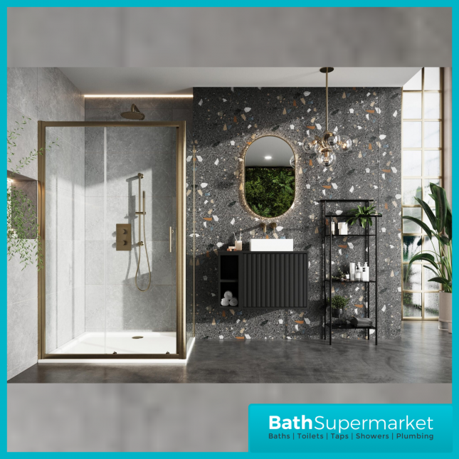 Sognare Brushed Brass S6 Sliding Shower Door Enclosure & Optional Side Panel-1900mm High