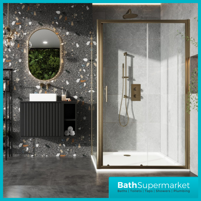 Sognare Brushed Brass S6 Sliding Shower Door Enclosure & Optional Side Panel-1900mm High