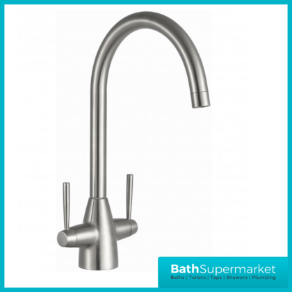 Kartell K-Vit Brushed Steel Swan Neck Dual Lever Kitchen Sink Mixer Tap