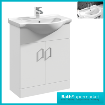 Mayford Gloss White Floor Standing Bathroom Vanity Cabinet Unit & Round Basin 650mm