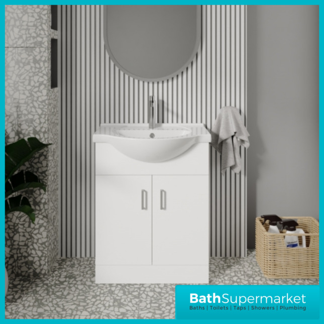 Mayford Gloss White Floor Standing Bathroom Vanity Cabinet Unit & Round Basin 650mm - Image 11
