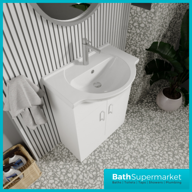 Mayford Gloss White Floor Standing Bathroom Vanity Cabinet Unit & Round Basin 650mm - Image 12