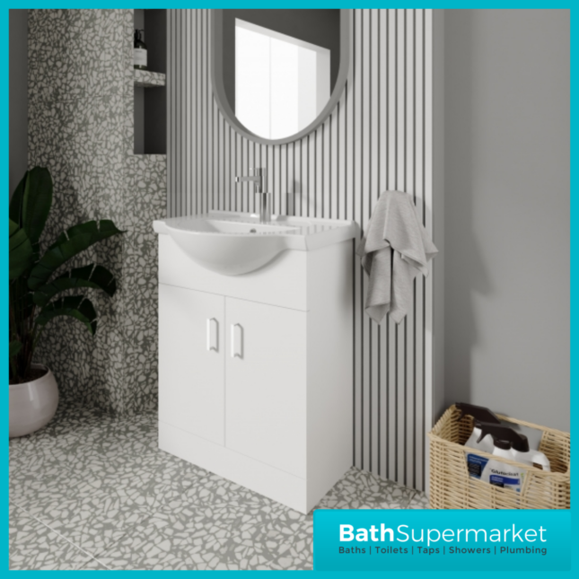 Mayford Gloss White Floor Standing Bathroom Vanity Cabinet Unit & Round Basin 650mm - Image 13