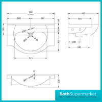 Mayford Gloss White Floor Standing Bathroom Vanity Cabinet Drawer Unit & Round Basin 750mm