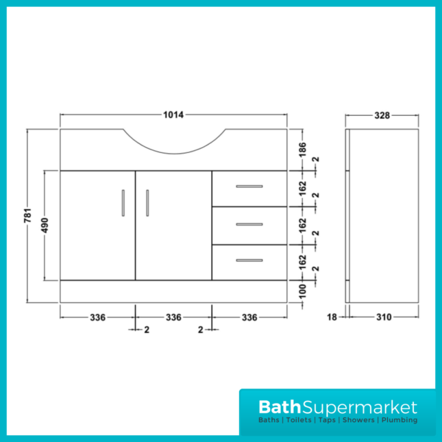 Mayford Gloss White Floor Standing Bathroom Vanity Cabinet Drawer Unit & Round Basin 1050mm - Image 8