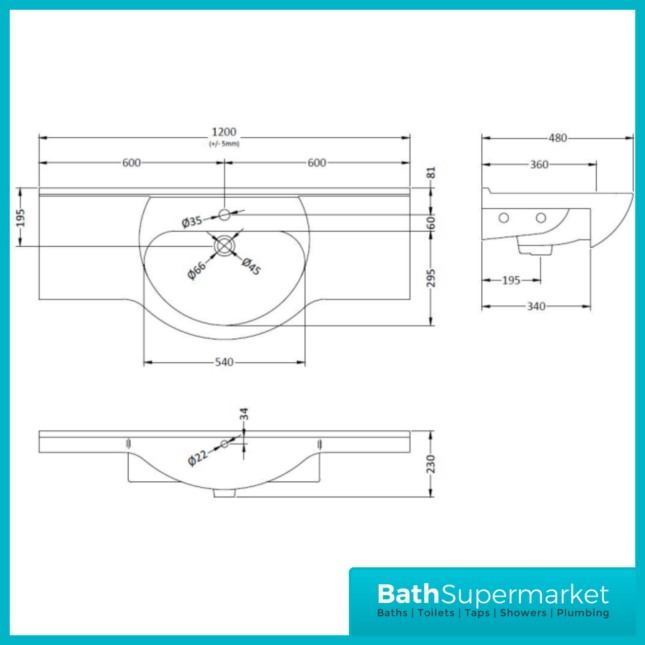 Mayford Gloss White Floor Standing Bathroom Vanity Cabinet Drawer Unit & Round Basin 1200mm - Image 3