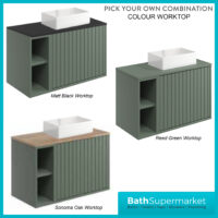 Orac Fluted Reed Green Wall Hung Side Shelf Vanity Unit 800mm & White Counter Top Basin