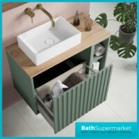 Orac Fluted Reed Green Wall Hung Side Shelf Vanity Unit 800mm & White Counter Top Basin