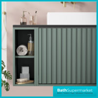 Orac Fluted Reed Green Wall Hung Side Shelf Vanity Unit 800mm & White Counter Top Basin