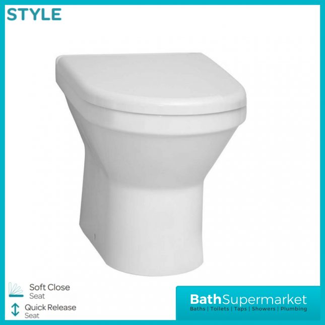 Kartell K-Vit Style White Back To Wall Toilet Pan & Soft Close Seat