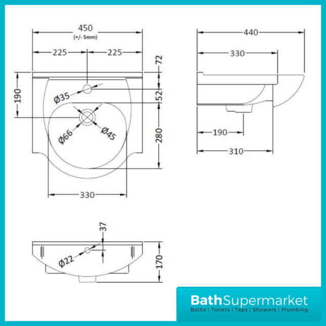 Mayford Gloss White Floor Standing Bathroom Vanity Cabinet Unit & Round Basin 450mm