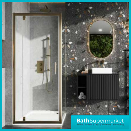 Sognare Brushed Brass Pivot Door Shower Enclosure & Side Panels