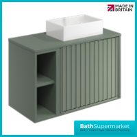Orac Fluted Reed Green Wall Hung Side Shelf Vanity Unit 800mm & White Counter Top Basin