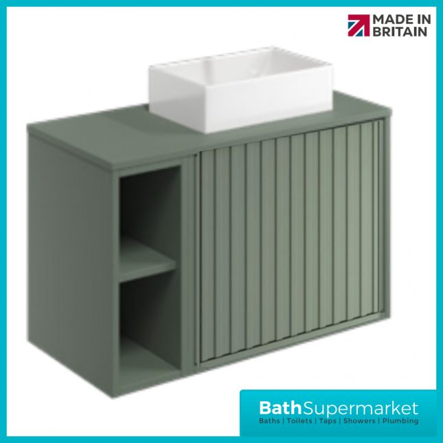 Orac Fluted Reed Green Wall Hung Side Shelf Vanity Unit 800mm & White Counter Top Basin
