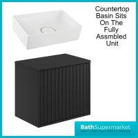 Orac Fluted Matt Black Wall Hung Bathroom Cabinet Drawer Unit 600mm With White Counter Top Basin - Image 5