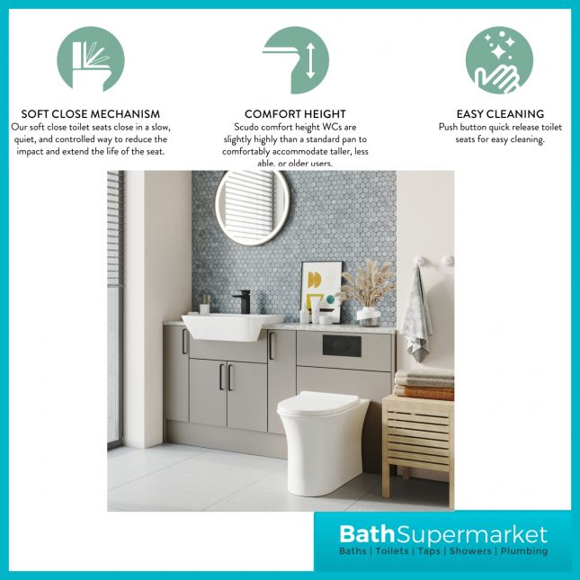 Sognare Comfort Height Rimless Back To Wall Toilet Pan With Slim Soft Close Seat
