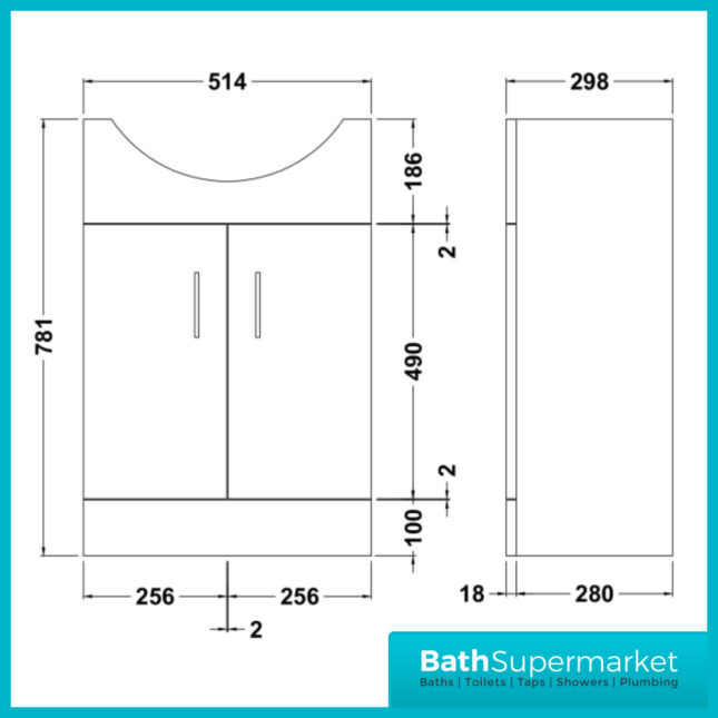 Mayford Gloss White Floor Standing Bathroom Vanity Cabinet Unit & Round Basin 550mm