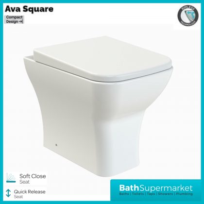 Ava White Back to Wall Rimless Short Projection Toilet Pan & Soft Close Seat