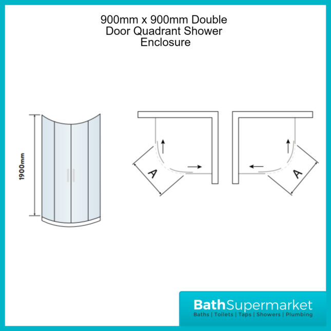 Sognare Brushed Brass Double Door Quadrant Shower Enclosure 900mm x 900mm-1900mm Tall - Image 5