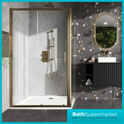 Sognare Brushed Brass Universal Sliding Shower Door Enclosure & Optional Side Panel