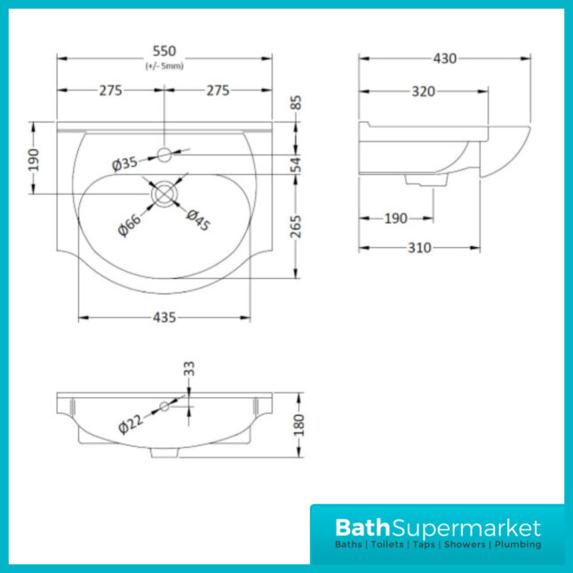 Mayford Gloss White Floor Standing Bathroom Vanity Cabinet Unit & Round Basin 550mm