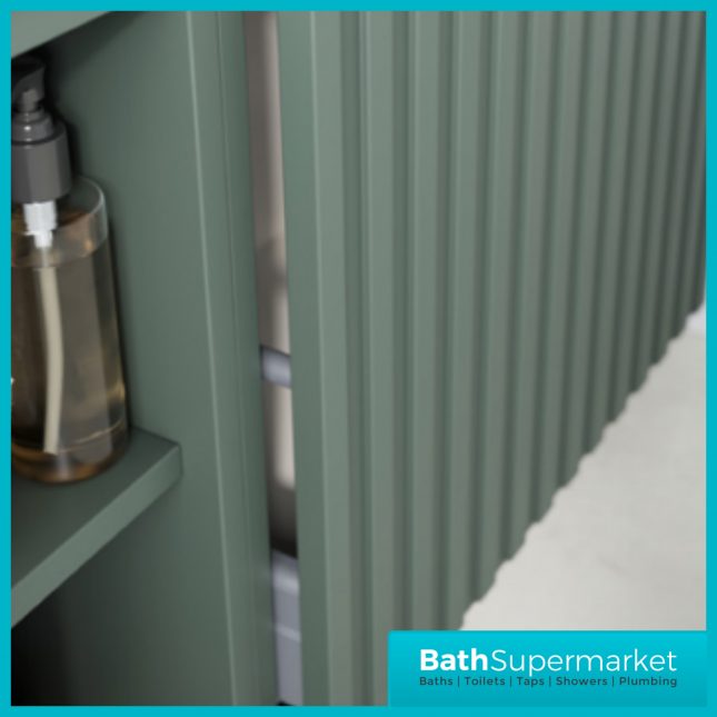 Orac Fluted Reed Green Wall Hung Side Shelf Vanity Unit 800mm & White Counter Top Basin