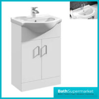 Mayford Gloss White Floor Standing Bathroom Vanity Cabinet Unit & Round Basin 550mm