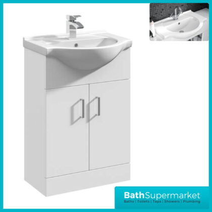 Mayford Gloss White Floor Standing Bathroom Vanity Cabinet Unit & Round Basin 550mm