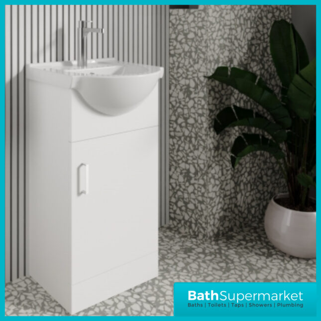 Mayford Gloss White Floor Standing Bathroom Vanity Cabinet Unit & Round Basin 450mm - Image 4